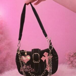 Jimi Hendrix Pink Patch Shoulder Bag – Black Y2K Rock Style
